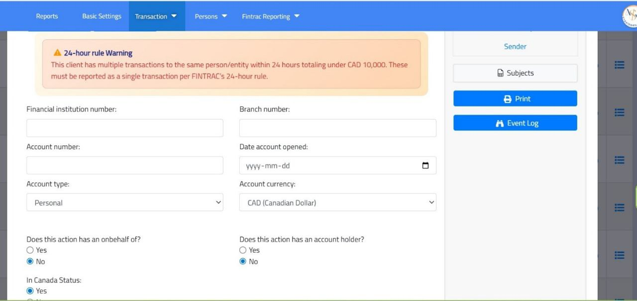 فرم ثبت تراکنش و هشدار مبلغ بالا